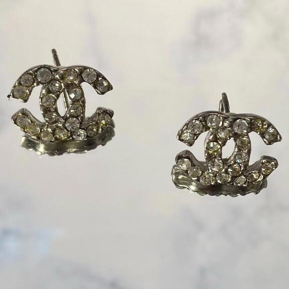 Vintage Chanel Logo Rhinestone Earrings - Picture 6 of 6